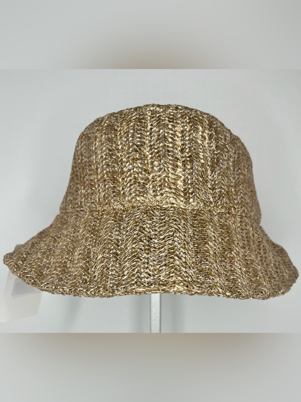 La Valentina Textured Gold Straw-Blend Bucket Hat